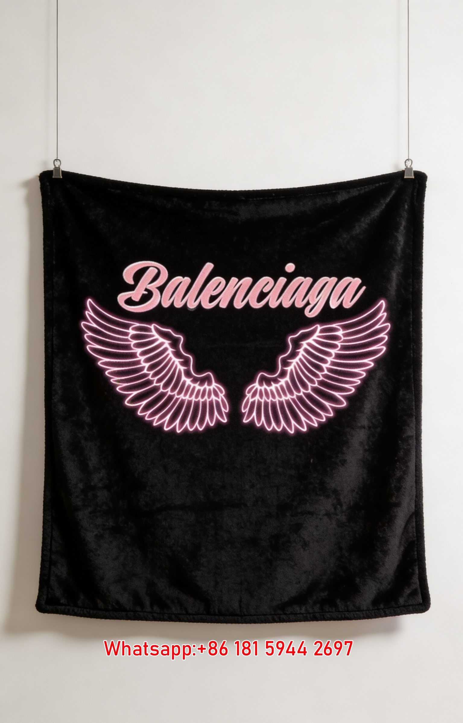 Balenciaga Pink Neon Angel Wings Print Flannel Sofa Throw Blanket Luxury Brand Cover BA045
